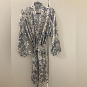 Pottery Barn Blue Toile Floral Print Sorrel Wrap Robe Sz M L Monogrammed A